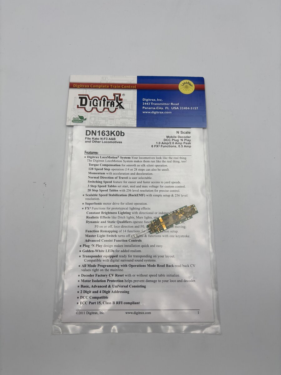 Digitrax DN163K0b N Mobile Decoder Plug N'Play Decoder for Kato F3A/B Diesels