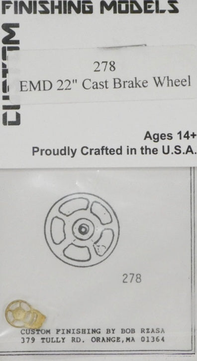 Custom Finishing 278 EMD Cast Type Brake Wheel 22