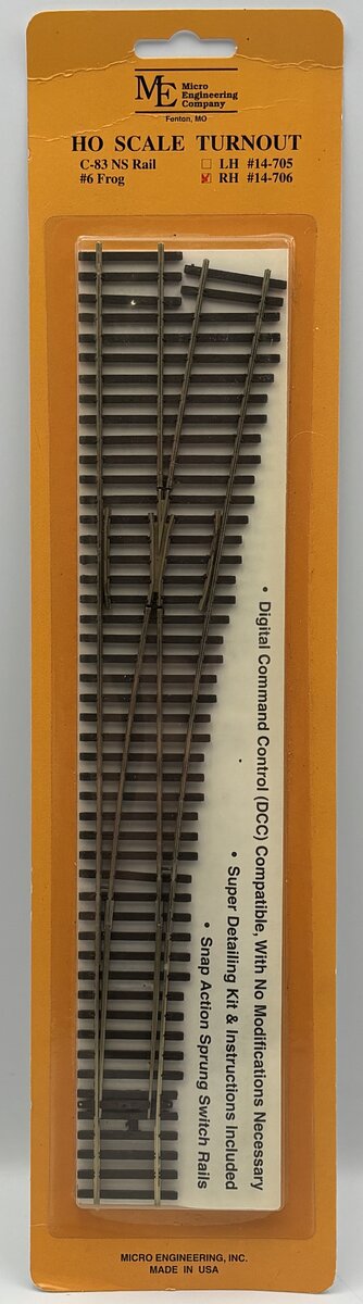 Micro Engineering 14-706 HO Code 83 #6 Frog Right Hand Switch Turnout