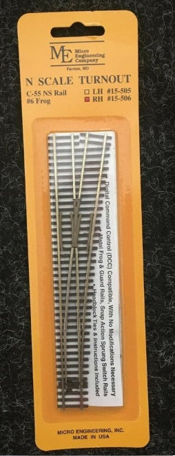Micro Engineering 15-506 N Code 55 # NS Rail 6 Frog Right Hand Switch Turnout