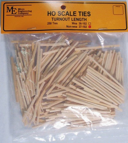Micro Engineering 37-102 HO Scale Turnout Length Non-Weathered Ties(Pack of 250)