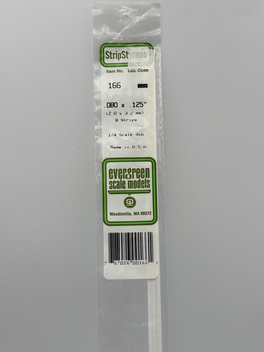 Evergreen Scale Models 166 .080" x .125" x 14" Polystyrene Strips (Pack of 8)
