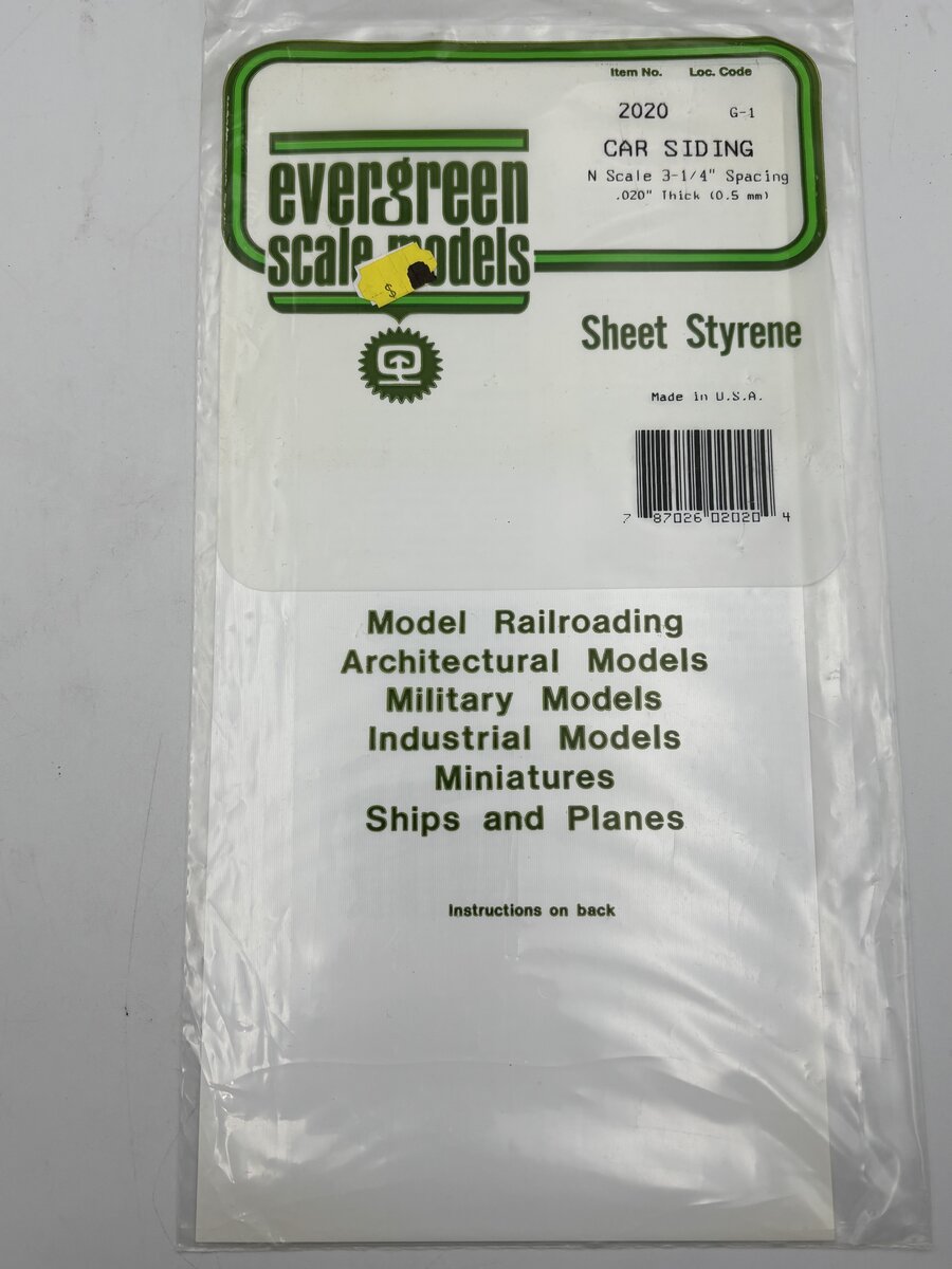 Evergreen Scale Models 2020 .020" x .020" x 6" x 12" Freight Car Siding