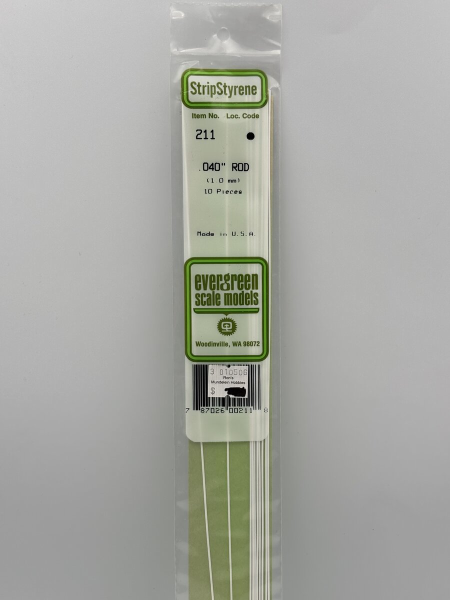 Evergreen Scale Models 211 .040" x 14" Polystyrene Round Rod (Pack of 10)