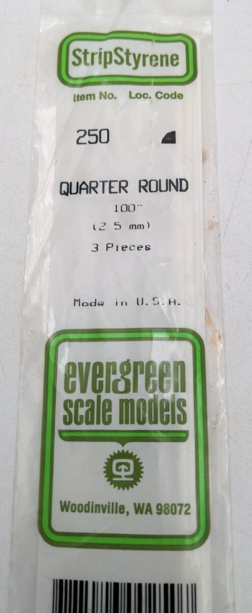Evergreen Scale Models 250 Quarter Round  .100" x 14" Polystyrene (Pack of 3)