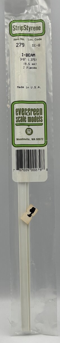Evergreen Scale Models 279 .375" x 14" Polystyrene I-Beams (Pack of 2)