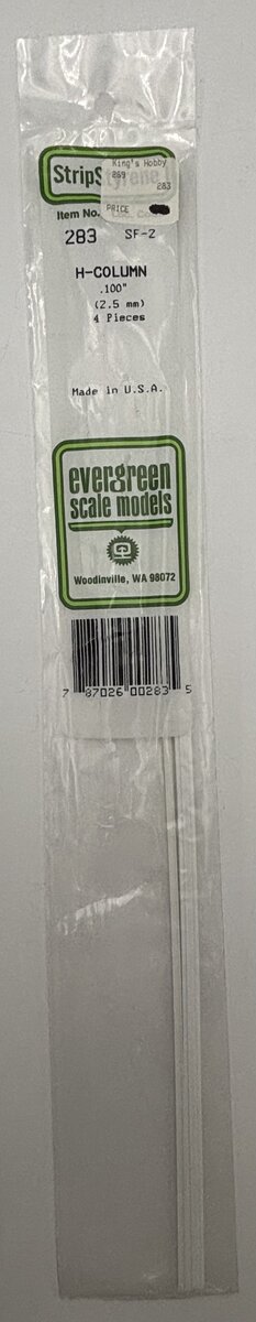 Evergreen Scale Models 283 .100" x 14" Polystyrene H-Columns (Pack of 4)
