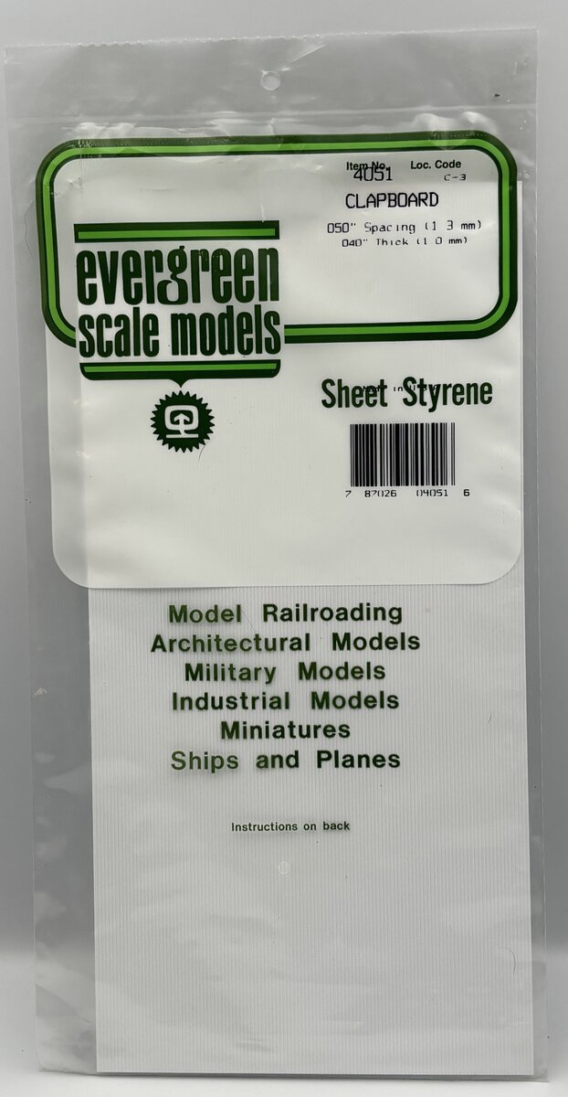 Evergreen Scale Models 4051 .040" x .050" x 6" x 12" Clapboard Siding