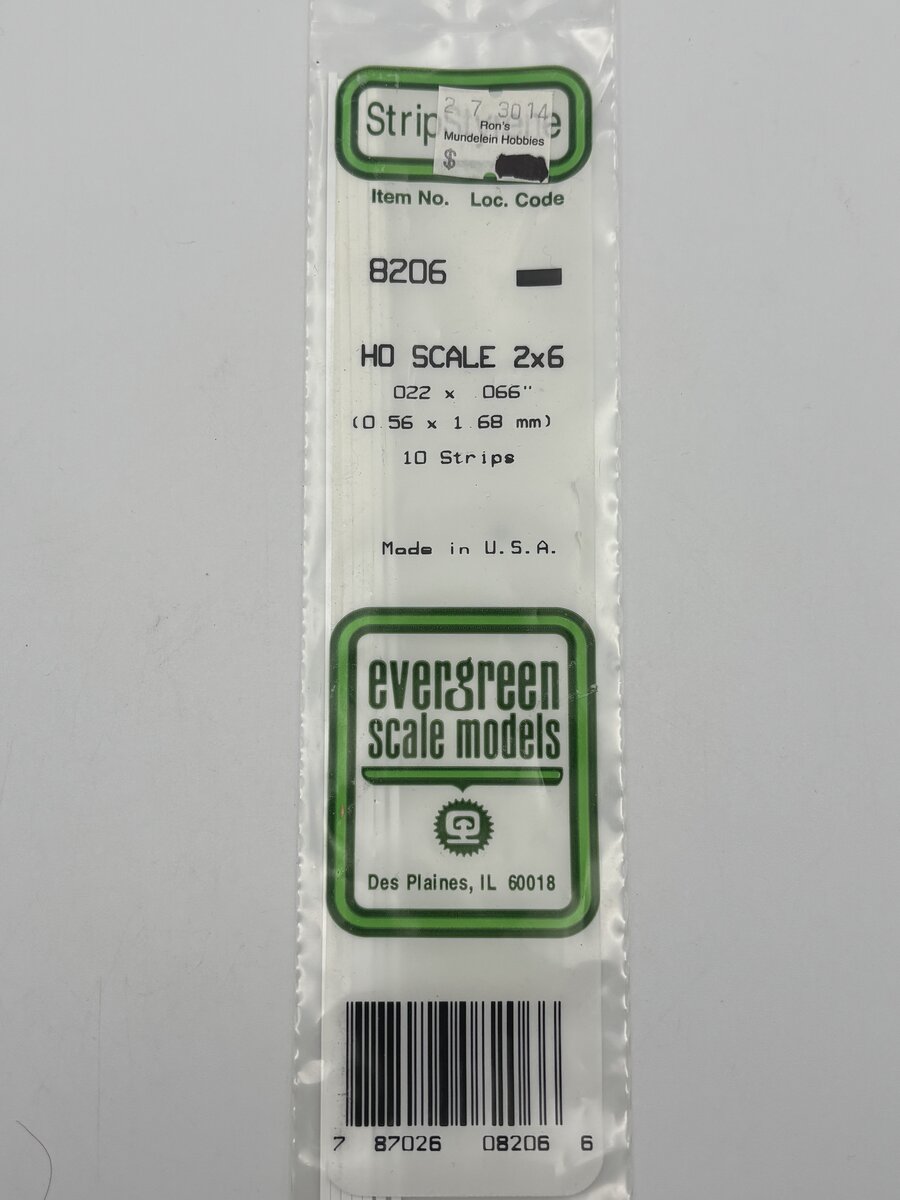 Evergreen Scale Models 8206 HO .022" x .066" x 14" Strips (Pack of 10)