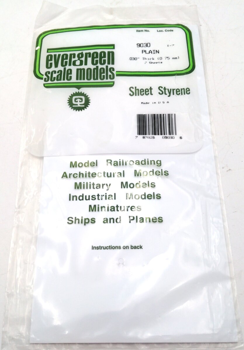Evergreen Scale Models 9030 .030" x 6" x 12" Polystyrene Sheets (Pack of 2)