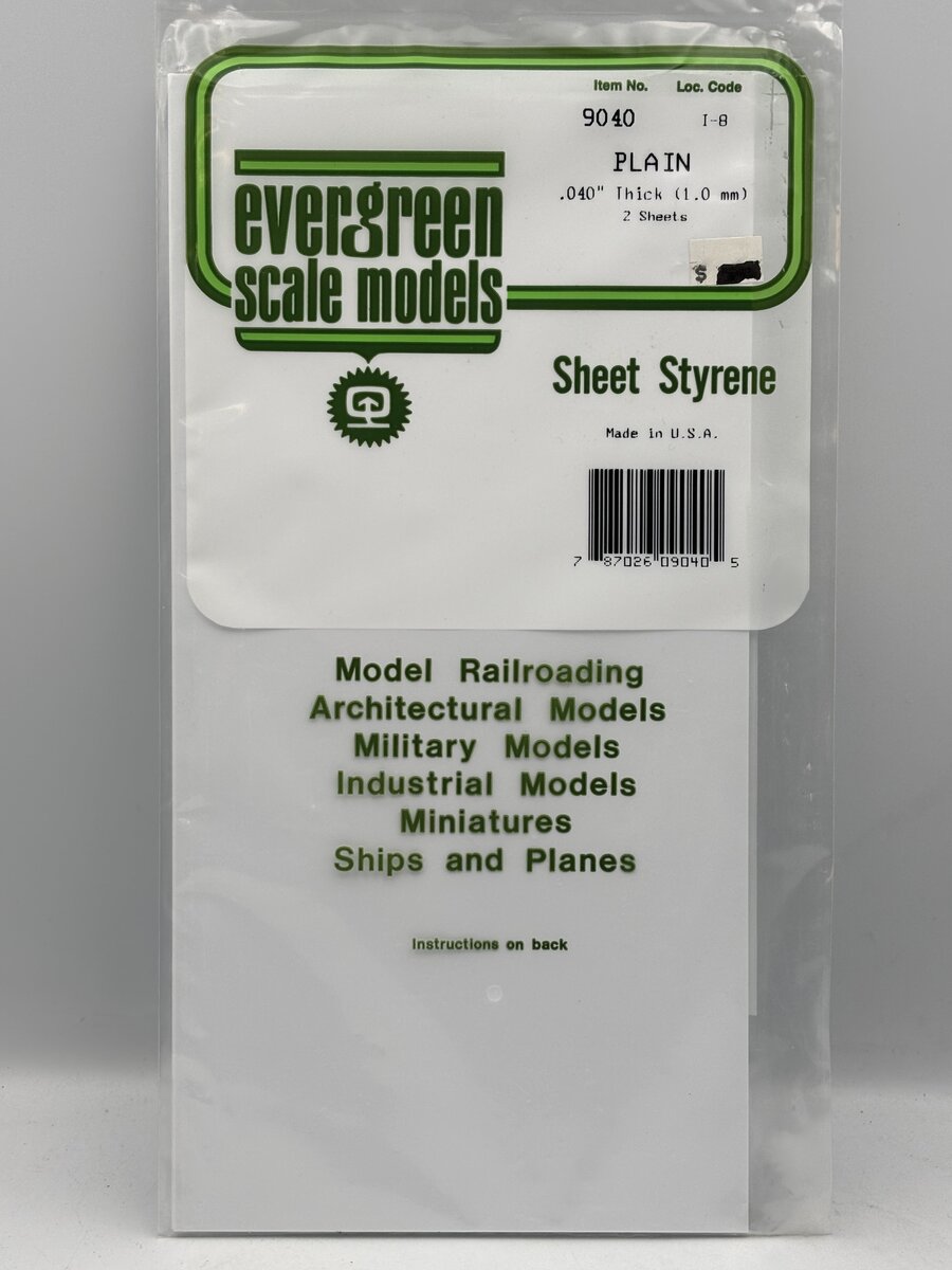 Evergreen Scale Models 9040 .040" x 6" x 12" Polystyrene Sheets (Pack of 2)