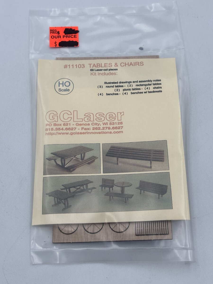 GCLaser 11103 HO Scale Laser Cut Picnic Tables, Round Tables, & Chairs - Kit