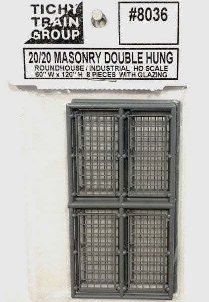 Tichy 8036 HO Scale 60" x 120" 20/20 Double-Hung Masonry Windows (Pack of 8)