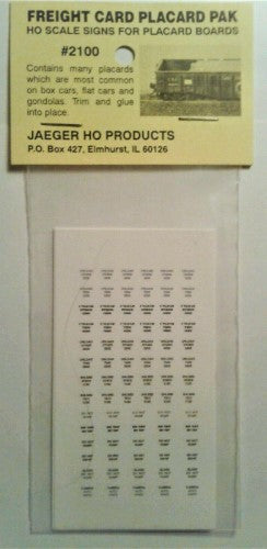 Jaeger HO Products 2100 HO Freight Car Placards Set 1