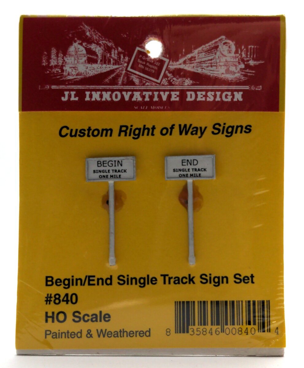 JL Innovative Design 840 HO Right of Way Signs Begin/End Single Track (Set of 2)