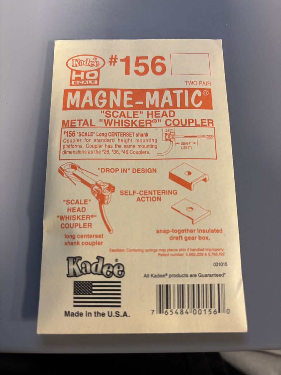 Kadee 156 HO Scale Metal Whisker Coupler Long Shank (Pair of 2)