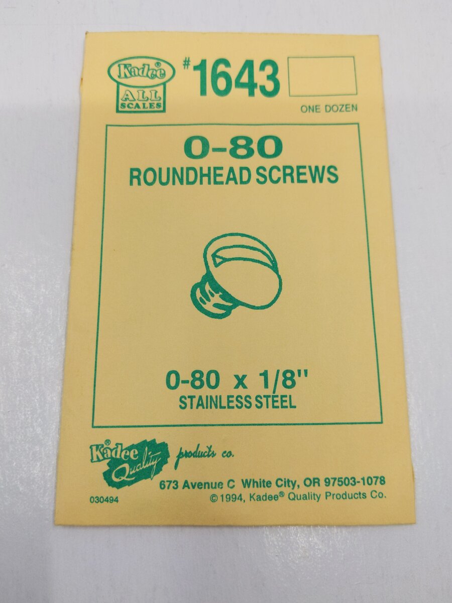 Kadee 1643 Stainless Steel Round Head Screws 0-80 x 1/8" (Pack of 12)
