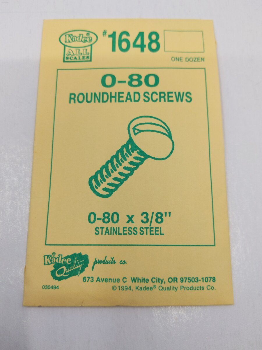 Kadee 1648 All Scales Stainless Steel Roundhead Screws 0-80 x 3/8 (Pack of 12)