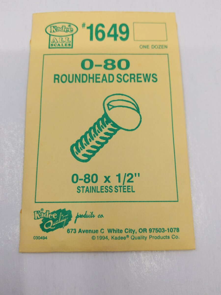 Kadee 1649 Stainless Steel Round Head Screws 0-80 x 1/2