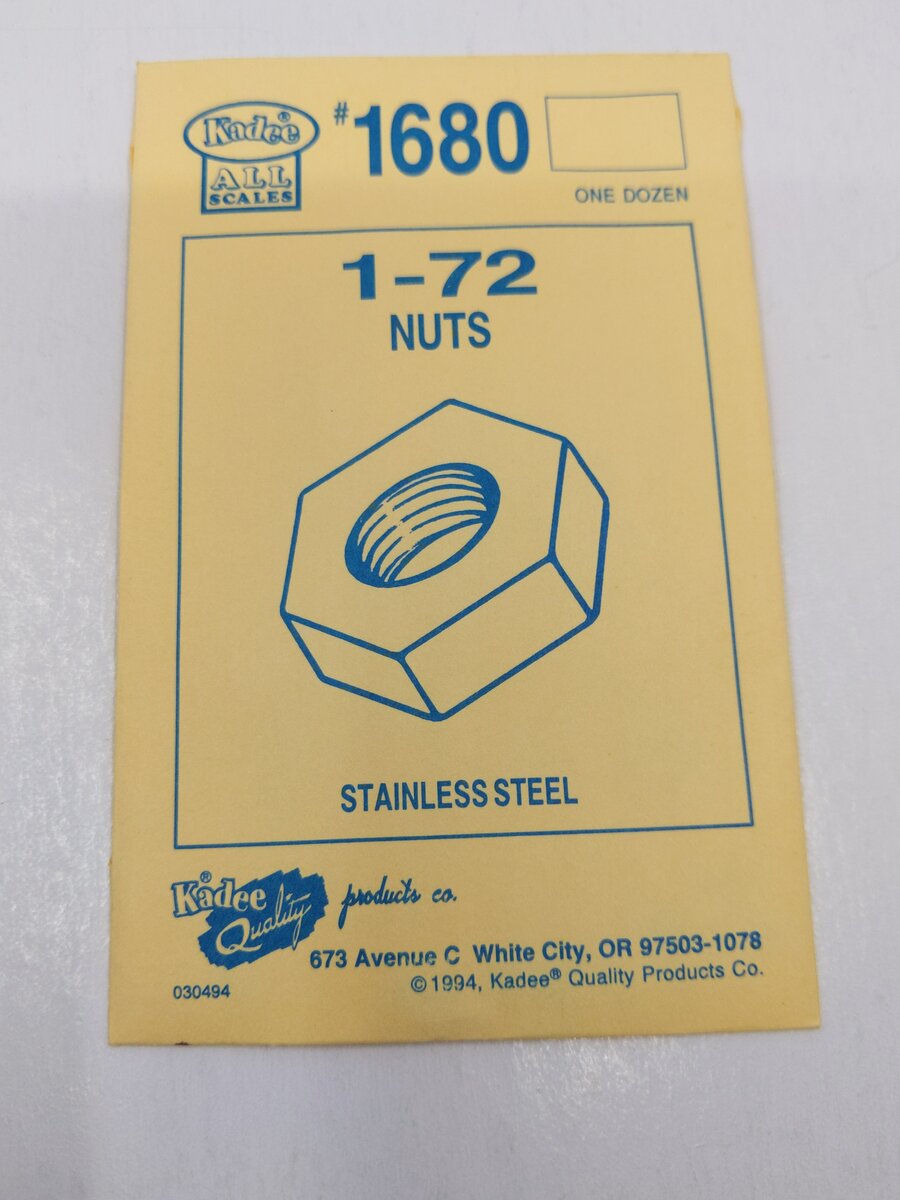 Kadee 1680 All Scale Stainless Steel Nuts 1-72 (Pack of 12)