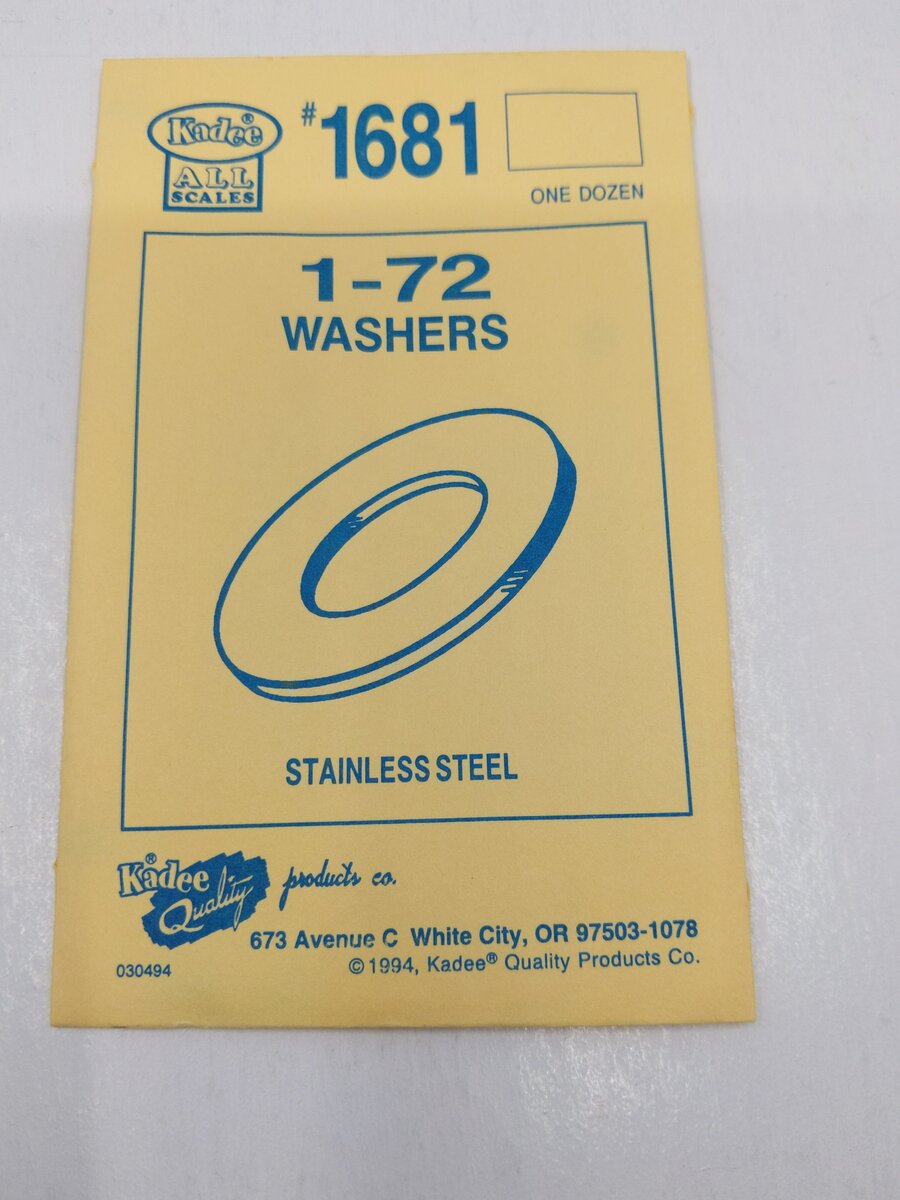 Kadee 1681 Stainless Steel Washers 1-72 (Pack of 12)