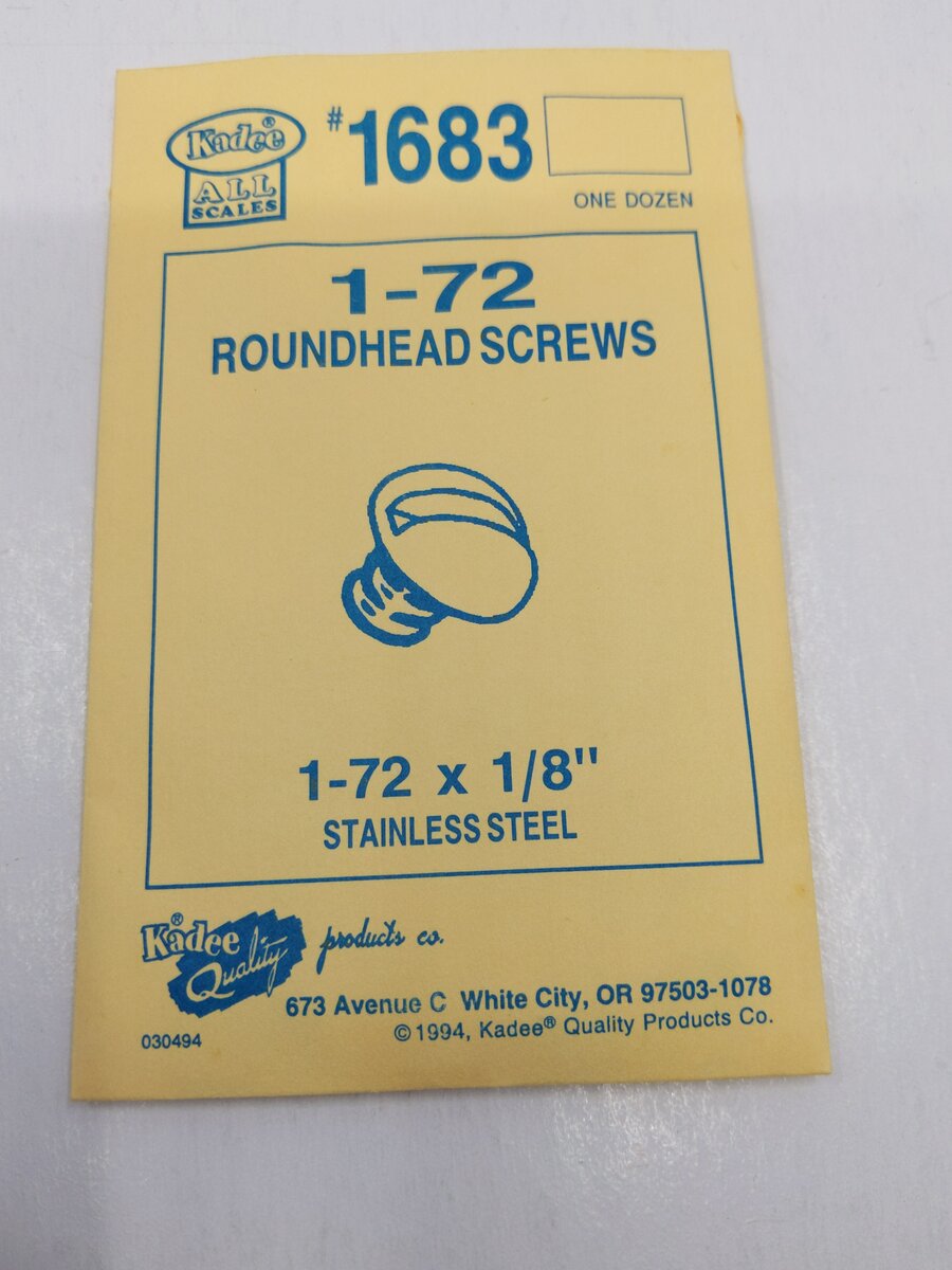 Kadee 1683 All Scale Stainless Steel Roundhead Screws 1-72x1/8"(Pack of 12)