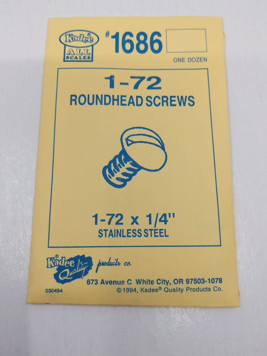 Kadee 1686 1-72 x 1/4 Stainless Steel Screws (Pack of 12)