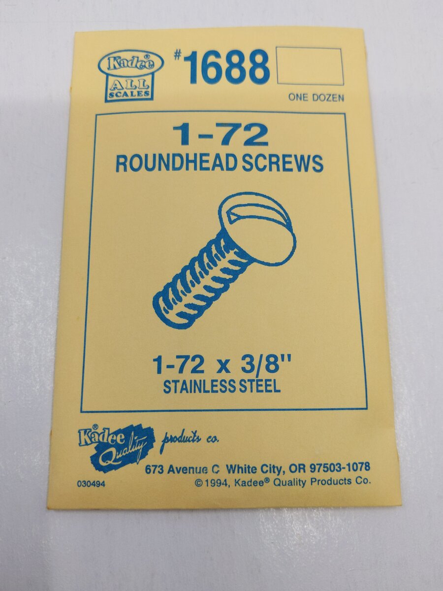 Kadee 1688 Multi Scale Stainless Steel Roundhead Screws 1-72 x 3/8