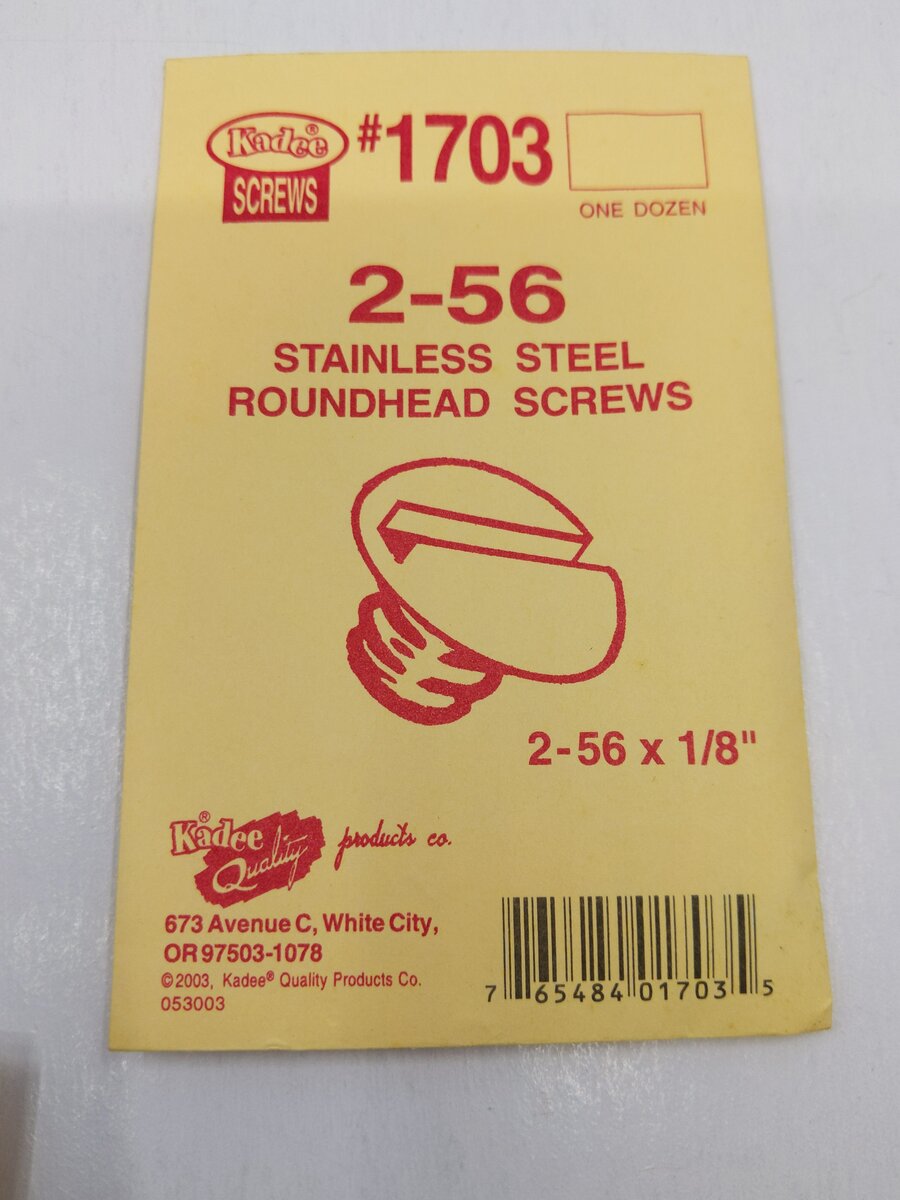 Kadee 1703 Screws 2-56 x 1/8" Stainless Steel Roundhead Screws (Pack of 12)