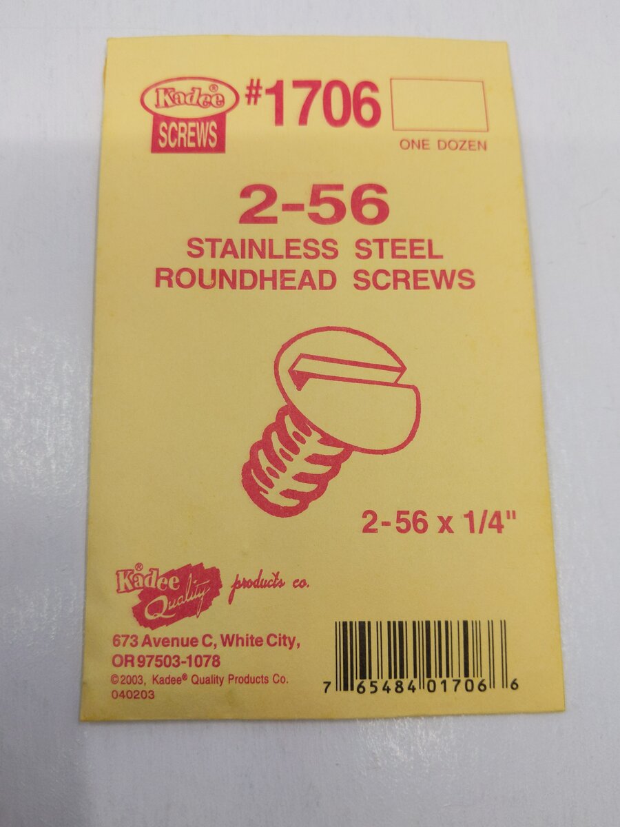 Kadee 1706 2-56 x 1/4 Screws (Pack of 12)
