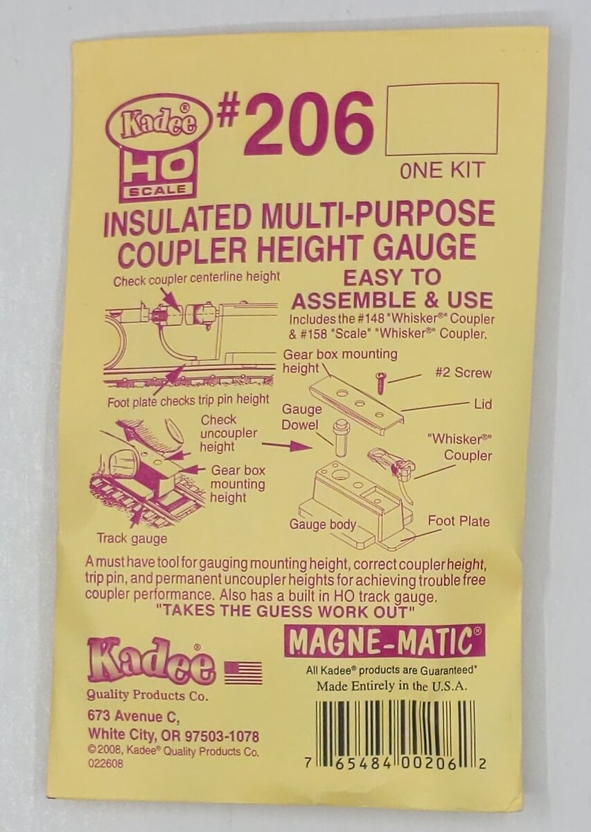 Kadee 206 HO Scale Insulated Multi-Purpose Coupler Height Gauge