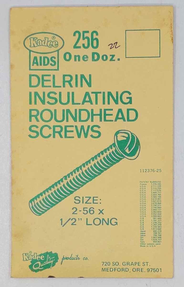 Kadee 256 Delrin Insulating Roundhead Screws 2-56 x 1/2