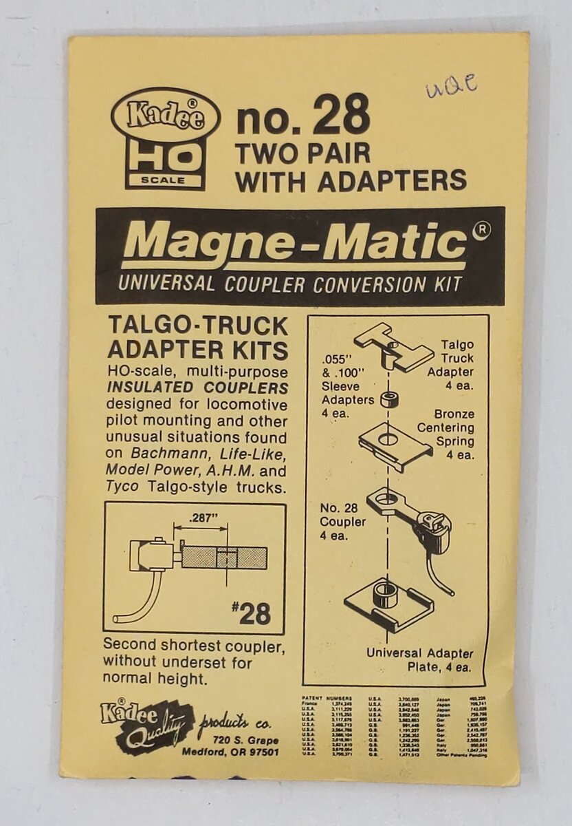 Kadee 28 HO Scale Magne-Matic Coupler Conversion Talgo-Trucks Adapter Kit