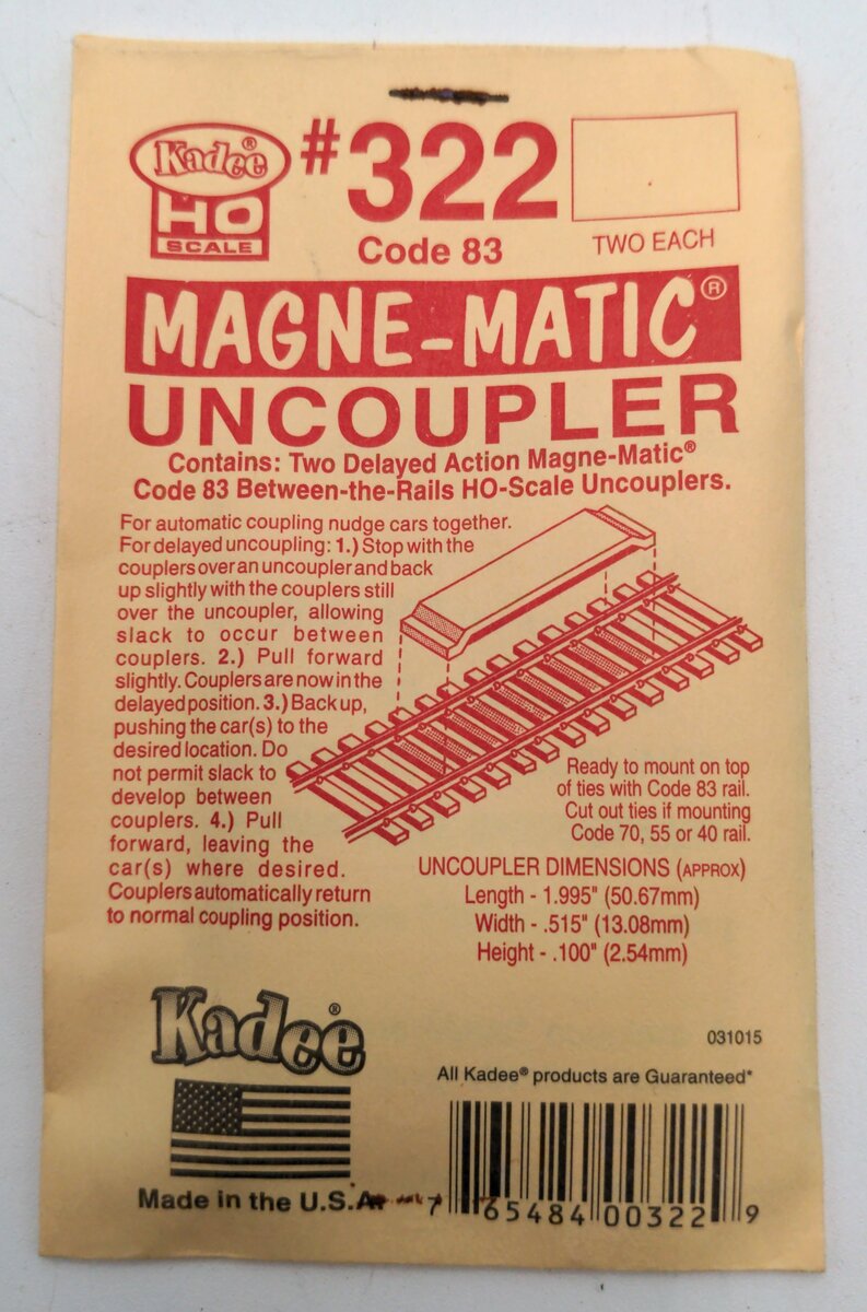 Kadee 322 HO Code 83 Permanent Magnet Between the Rails Delayed Uncoupler