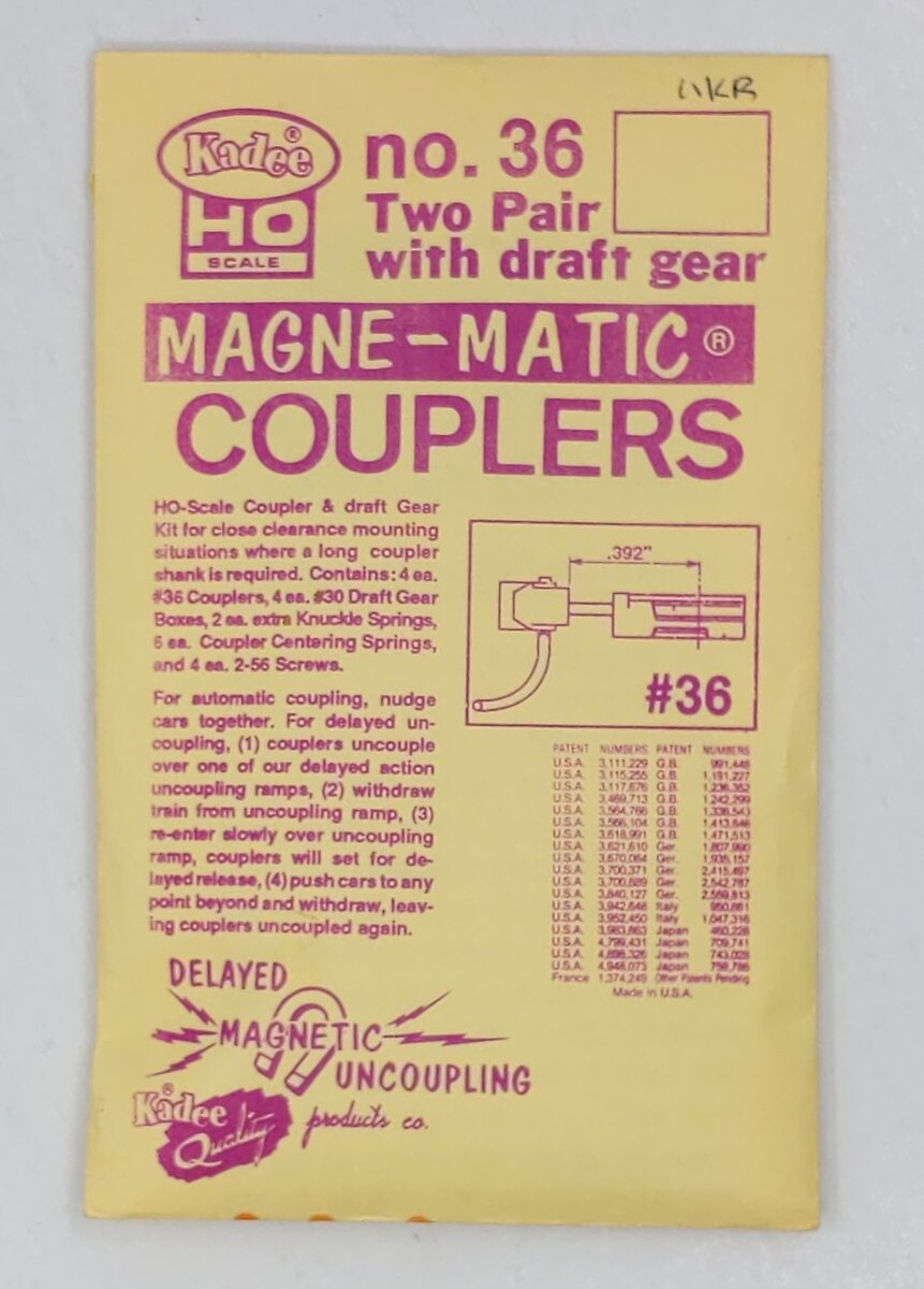 Kadee 36 HO Scale Magne-Matic Couplers Two Pair - with Draft Gear Kit