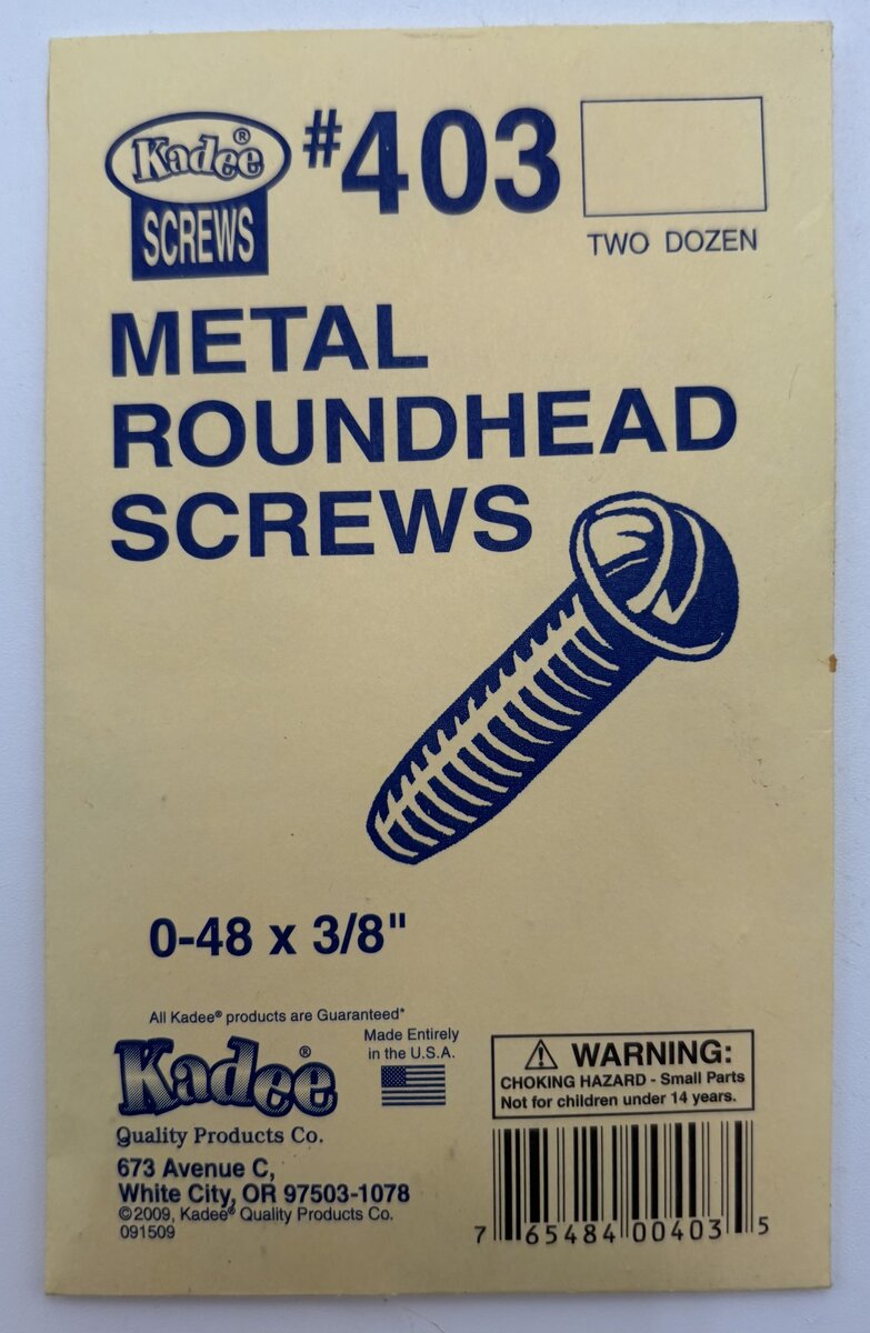 Kadee 403 HO Metal Roundhead Coupler Mounting Screws 0-48 x 3/8" (Pack of 24)