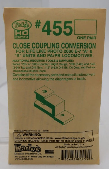 Kadee 455 HO Scale Close Coupling Conversion Kit For Life-Like One Pair