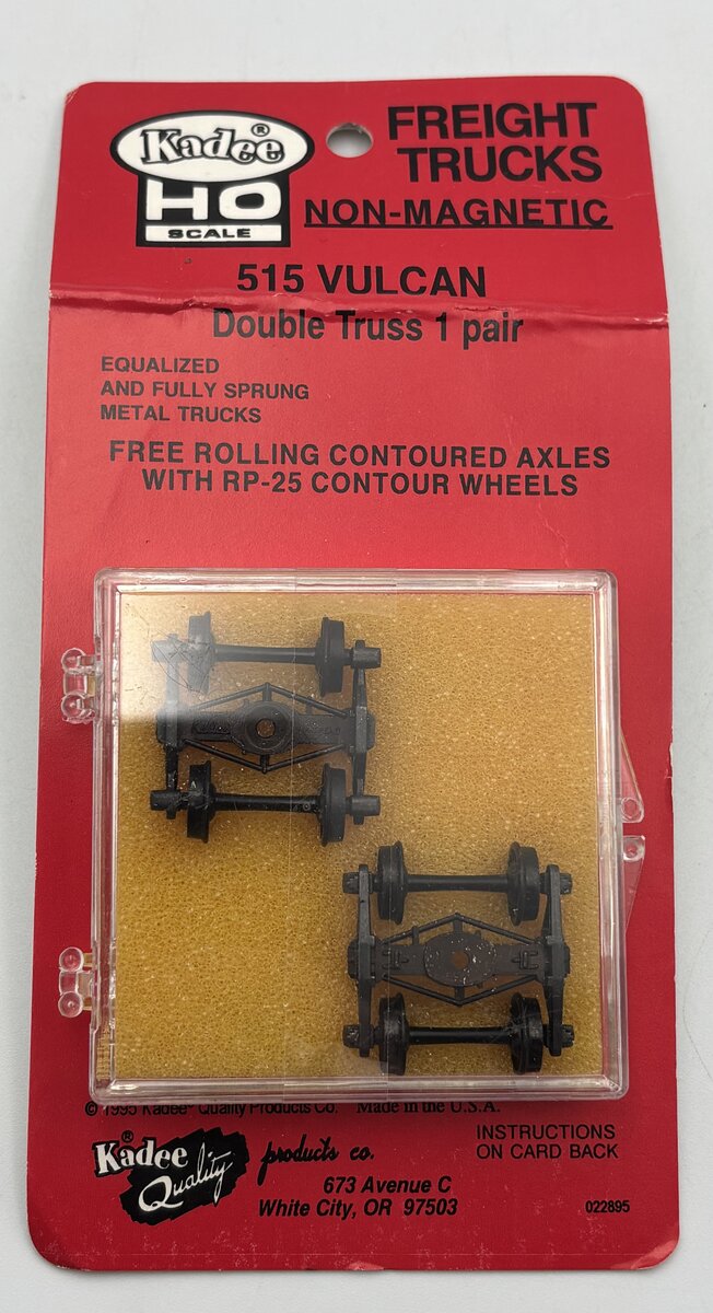 Kadee 515 HO Vulcan Double Truss Fully Sprung Metal Trucks w/o Couplers (1 Pair)