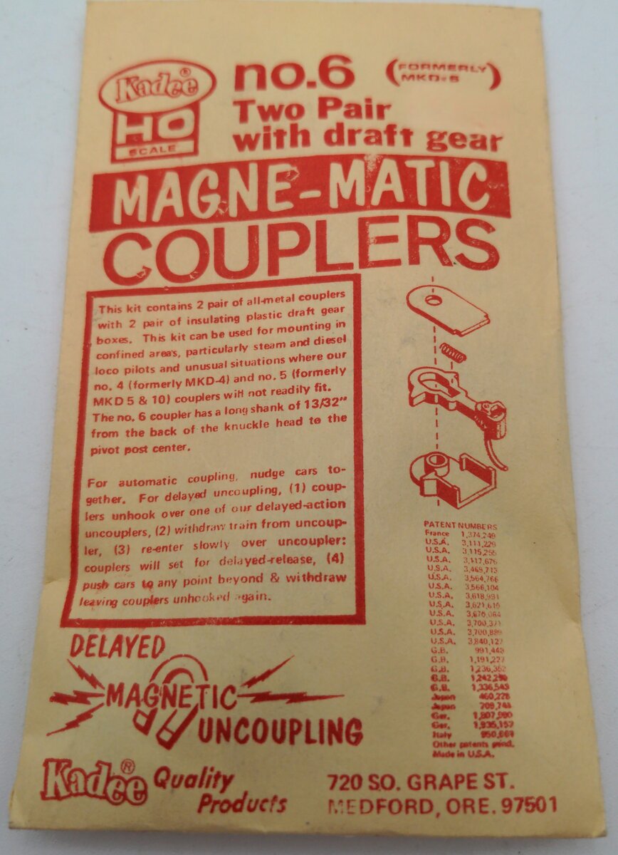 Kadee 6 HO Scale HO Scale Long Metal Couplers With Draft Gear (Pack of 2)