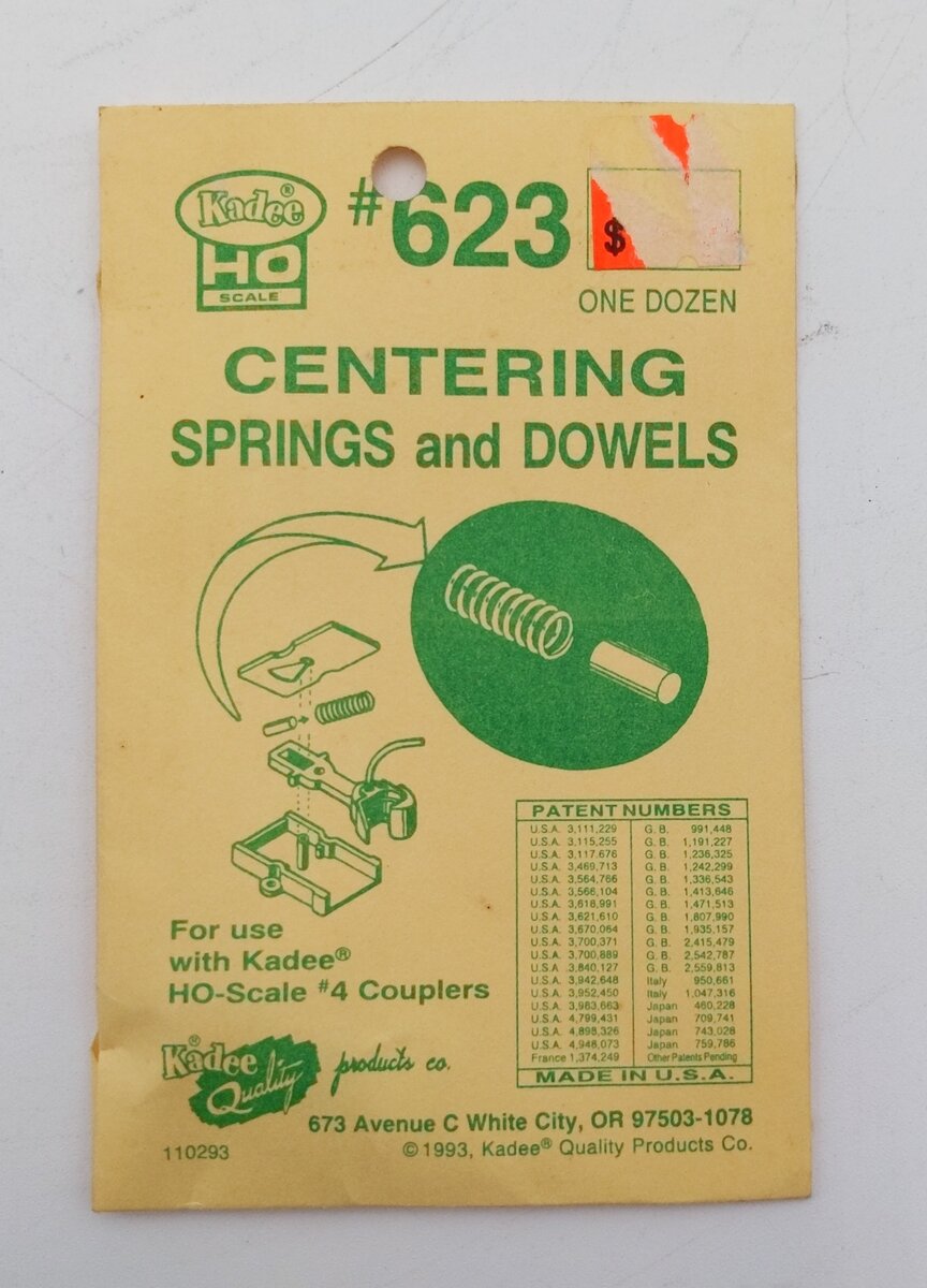 Kadee 623 HO Coil Centering Springs & Dowels (Pack of 12)