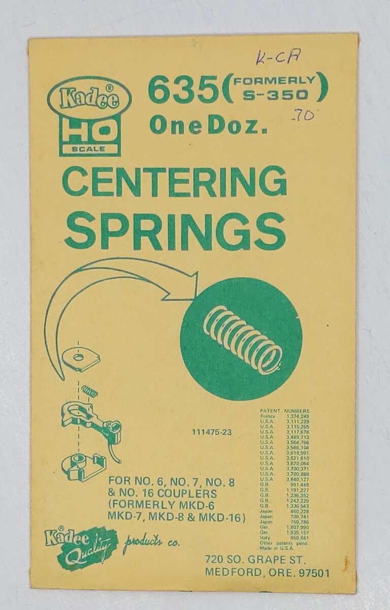 Kadee 635 HO Centering Springs for #6/#7/#8 Couplers (Pack of 12)