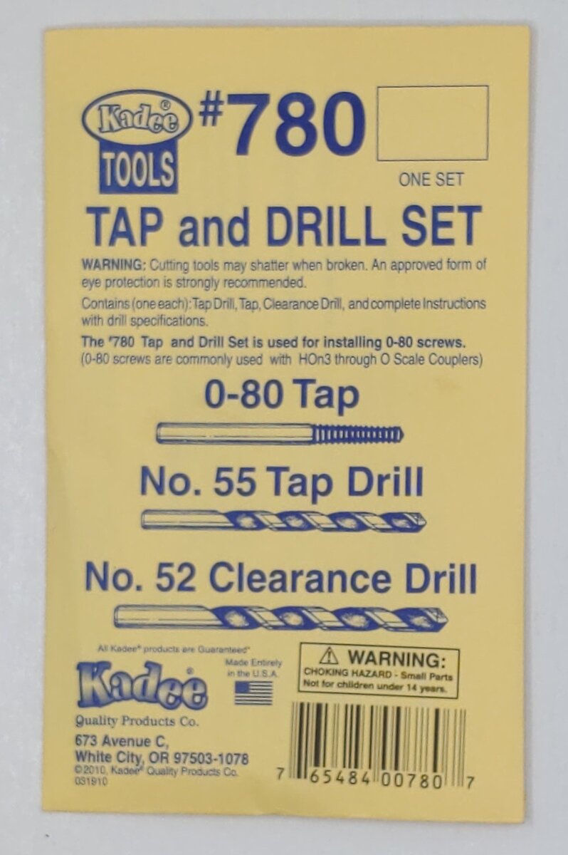 Kadee 780 All Scale Tap and Drill Set - 0-80 Tap/No.52 Clearance/No.55 Tap