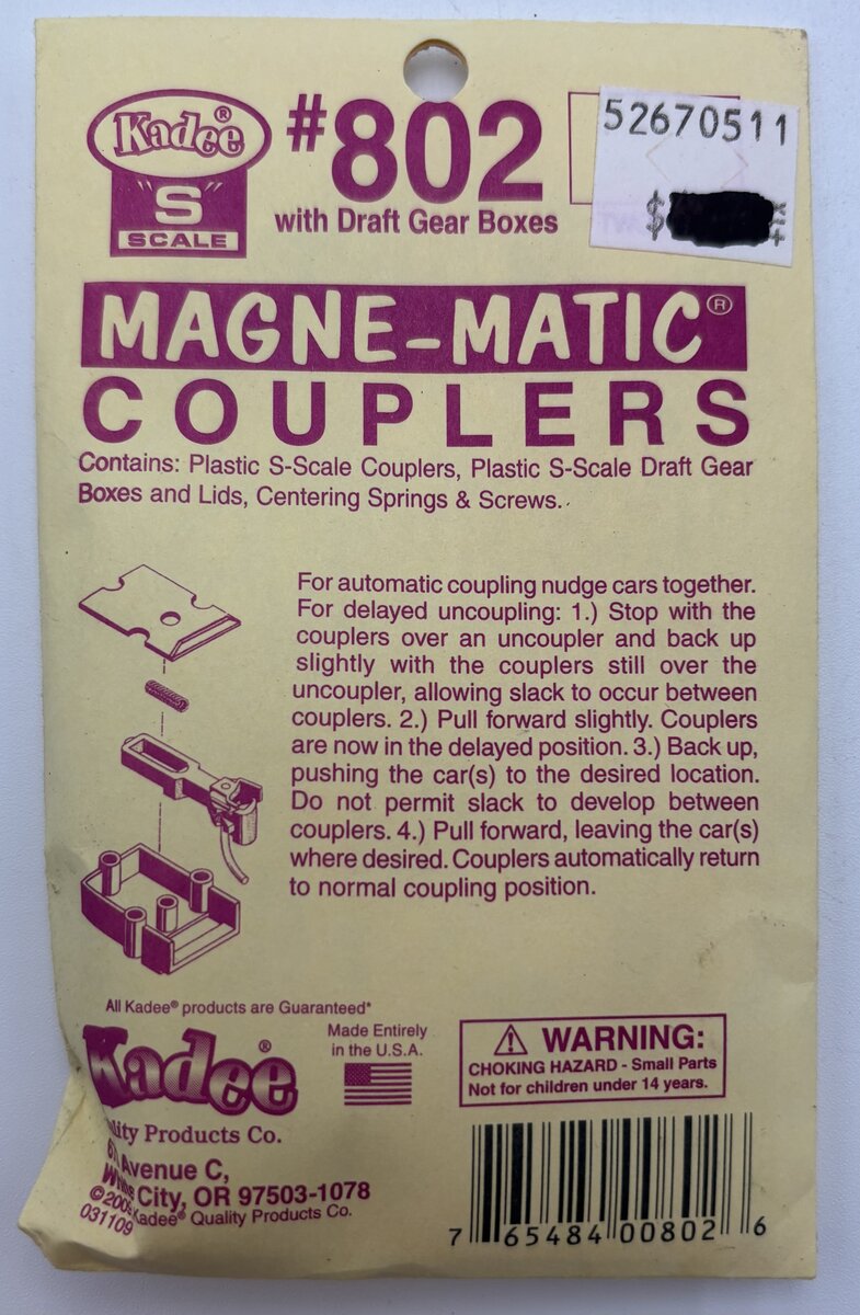Kadee 802 S Coupler With Draft Gear Boxes