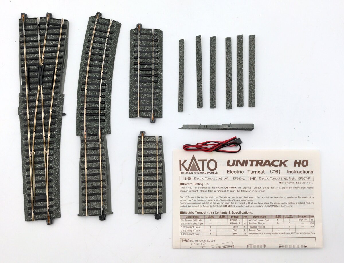 Kato 2-861 HO Gauge 19-3/8" # 6 Unitrack Right Hand Electric Switch Turnout