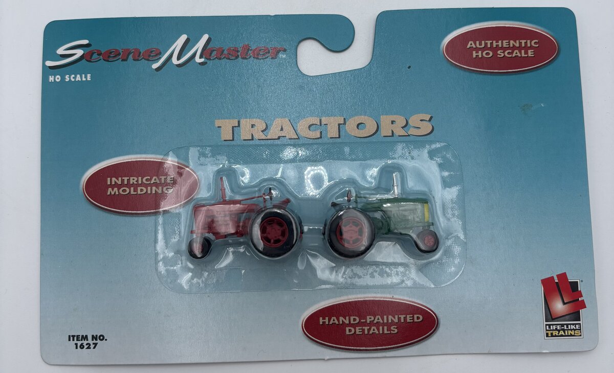Life Like 1627 HO SceneMaster Red & Green Farm Tractors Hand Painted (Set of 2)