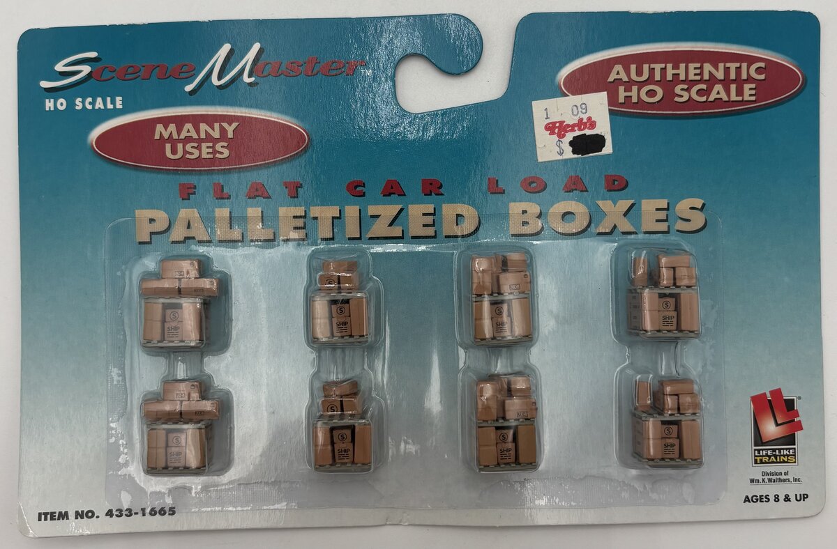 Life Like 433-1665 HO Flat Car Load Palletized Boxes Scene Master (Pack of 8)