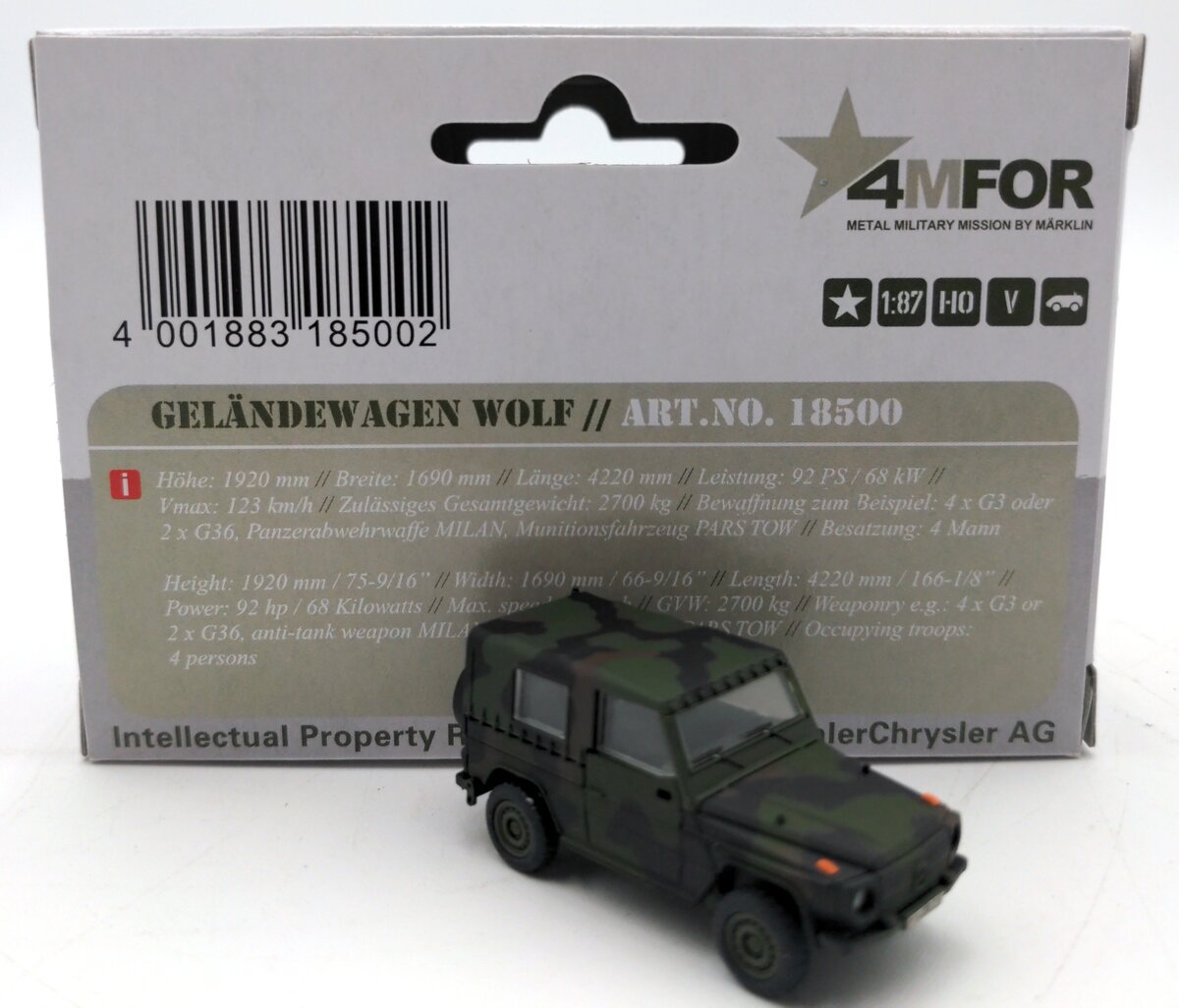 Marklin 18500 1:87 Scale Diecast Gelandewagen Wolf