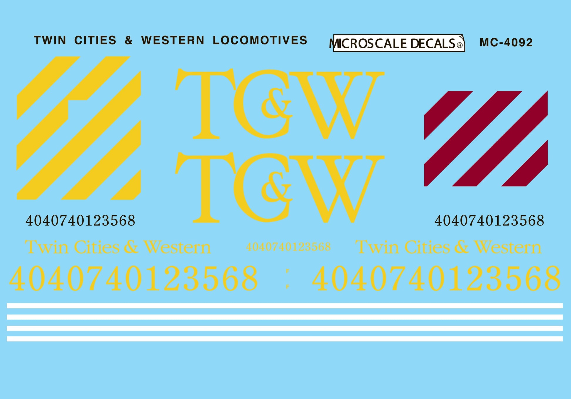 Microscale MC-4092 HO Twin Cities & Western Diesels Waterslide Decal Sheet