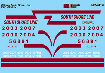Microscale MC-4114 HO 1989+ CSS&SB GP38-2 Diesel Waterslide Decal Sheet