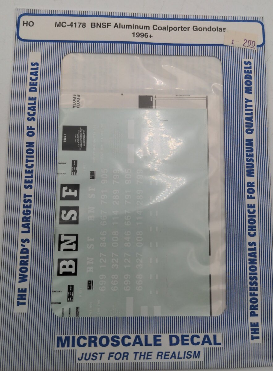 Microscale MC-4178 HO 1996+ BNSF Aluminum Coalporter Gondolas Decal Sheet